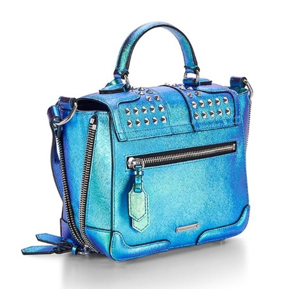 Rebecca Minkoff Iridescent Blue-Green Studded Satchel - Picture 2 of 15